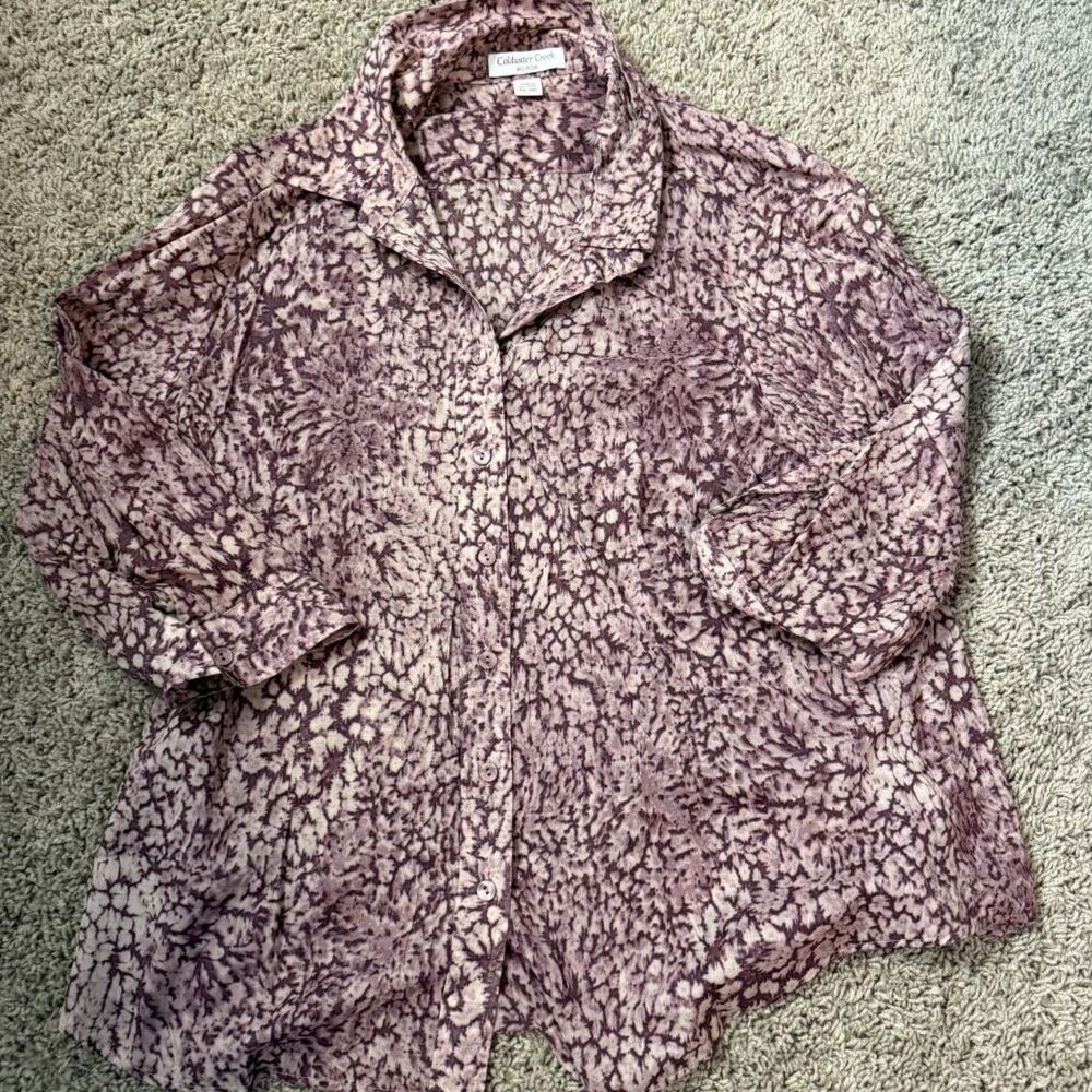 Coldwater Creek Abstract Pink & Brown 1/2 Sleeve Blouse